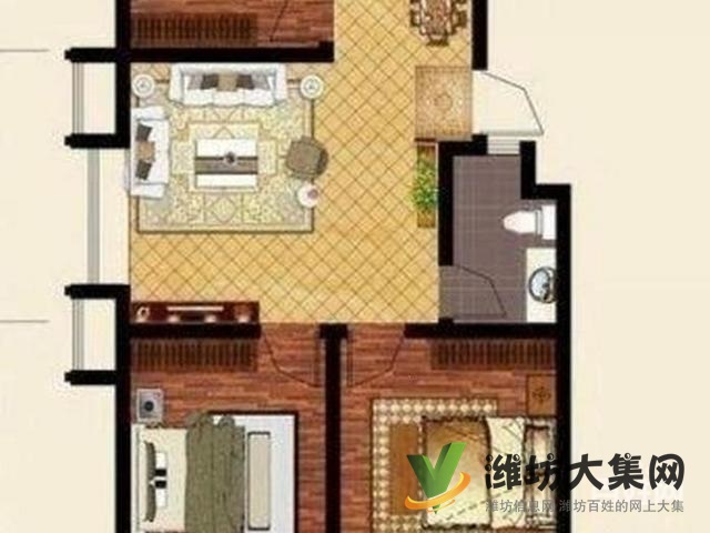 萬達 泰華近2室2廳精裝修 供暖 全套家具家電 拎包入住