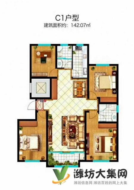濰城區政府近 凡爾賽麗都 朝陽大客廳 68萬一套