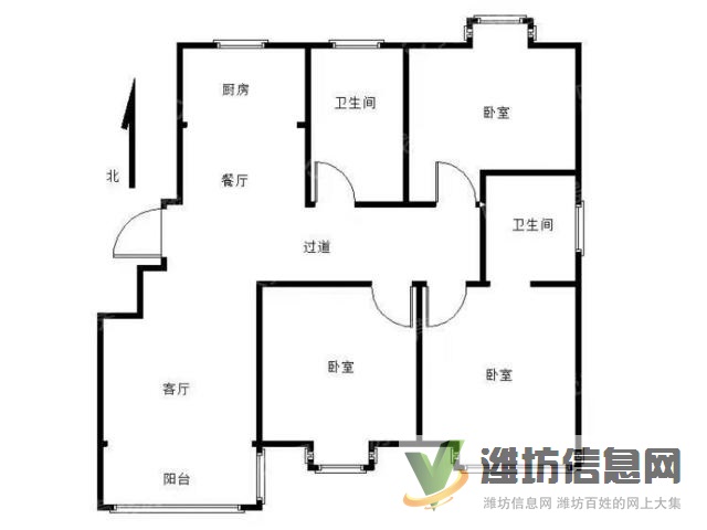 管道局宿舍向陽府 單位房多層二樓125三室朝陽雙氣
